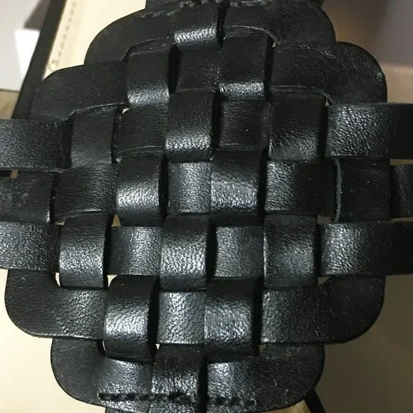 COLE HAAN "Findra" Black Leather Woven Slide Wedge Sandal | Size 9B - Picture 6 of 15